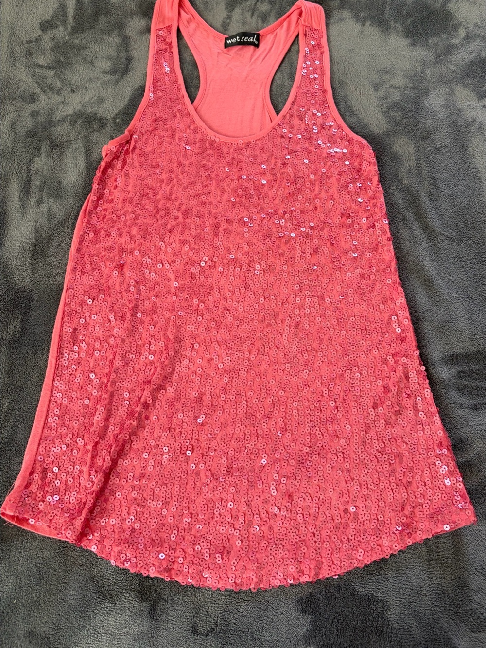 Wet Seal Coral Sequin Racerback Tank Top